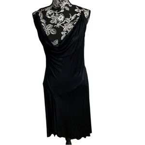 Versace  size 14 ITALY 48 Black sleeveless cross back silky side zip NWT